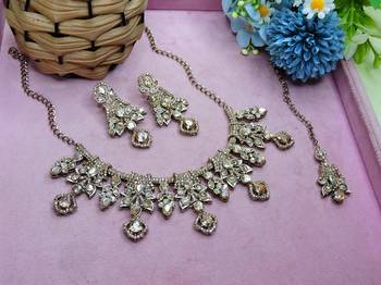 Gold yellow gold premium designer american diamond and stone work necklace set 2