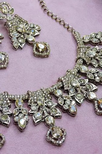 Gold yellow gold premium designer american diamond and stone work necklace set