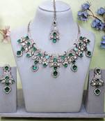 Green yellow gold premium designer american diamond and stone work necklace set