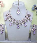 Purple yellow gold premium designer american diamond and stone work necklace set