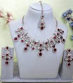 Maroon yellow gold premium designer american diamond and stone work necklace set