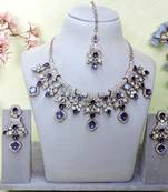 Blue yellow gold premium designer american diamond and stone work necklace set
