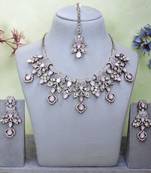 Pink yellow gold premium designer american diamond and stone work necklace set