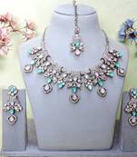 Green yellow gold premium designer american diamond and stone work necklace set
