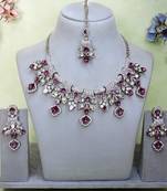 Purple yellow gold premium designer american diamond and stone work necklace set