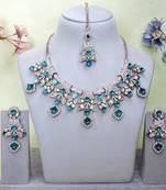 Blue yellow gold premium designer american diamond and stone work necklace set