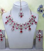Pink yellow gold premium designer american diamond and stone work necklace set