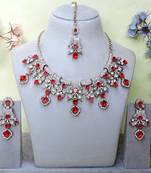 Red yellow gold premium designer american diamond and stone work necklace set