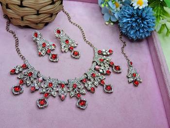 Red yellow gold premium designer american diamond and stone work necklace set 2
