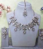 White yellow gold premium designer american diamond and stone work necklace set