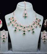 Green rose gold premium designer american diamond and stone work necklace set