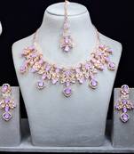 Purple rose gold premium designer american diamond and stone work necklace set