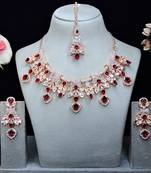 Maroon rose gold premium designer american diamond and stone work necklace set