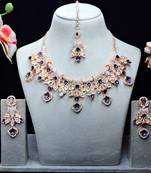 Blue rose gold premium designer american diamond and stone work necklace set