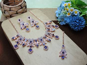 Blue rose gold premium designer american diamond and stone work necklace set 2