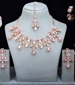 Pink rose gold premium designer american diamond and stone work necklace set