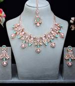 Green rose gold premium designer american diamond and stone work necklace set