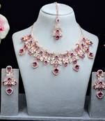 Purple rose gold premium designer american diamond and stone work necklace set