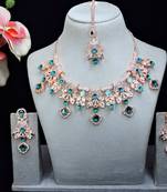 Blue rose gold premium designer american diamond and stone work necklace set