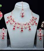 Pink rose gold premium designer american diamond and stone work necklace set