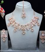 White rose gold premium designer american diamond and stone work necklace set