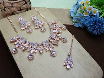 White rose gold premium designer american diamond and stone work necklace set 2