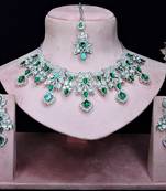 Green rhodium premium designer american diamond and stone work necklace set