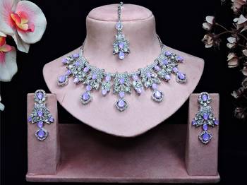 Purple rhodium premium designer american diamond and stone work necklace set 1