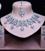 Purple rhodium premium designer american diamond and stone work necklace set