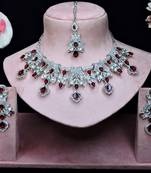 Maroon rhodium premium designer american diamond and stone work necklace set