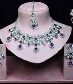 Blue rhodium premium designer american diamond and stone work necklace set