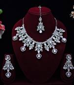 Pink rhodium premium designer american diamond and stone work necklace set