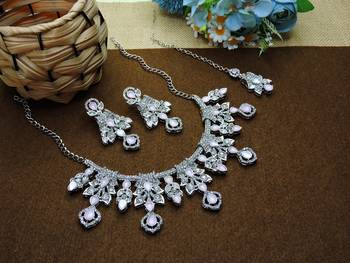Pink rhodium premium designer american diamond and stone work necklace set 2