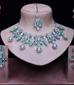 Green rhodium premium designer american diamond and stone work necklace set