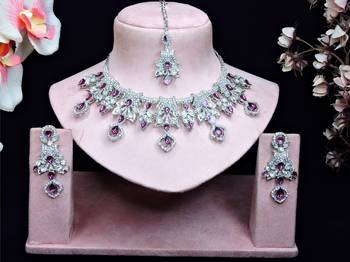 Purple rhodium premium designer american diamond and stone work necklace set 1