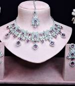 Purple rhodium premium designer american diamond and stone work necklace set