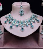 Blue rhodium premium designer american diamond and stone work necklace set