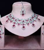 Pink rhodium premium designer american diamond and stone work necklace set