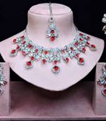 Red rhodium premium designer american diamond and stone work necklace set