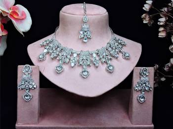 White rhodium premium designer american diamond and stone work necklace set 1