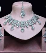 White rhodium premium designer american diamond and stone work necklace set