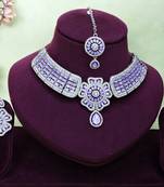 Purple rhodium premium designer american diamond and stone work necklace set
