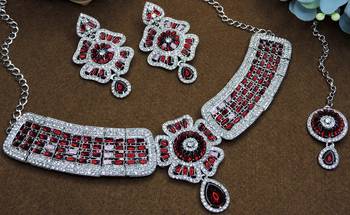 Maroon rhodium premium designer american diamond and stone work necklace set 3
