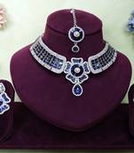 Blue rhodium premium designer american diamond and stone work necklace set