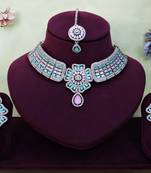 Green rhodium premium designer american diamond and stone work necklace set