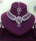 Purple rhodium premium designer american diamond and stone work necklace set