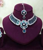 Blue rhodium premium designer american diamond and stone work necklace set
