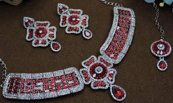 Red rhodium premium designer american diamond and stone work necklace set 3