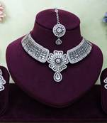 White rhodium premium designer american diamond and stone work necklace set