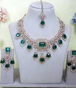 Green yellow gold premium designer american diamond and stone work necklace set